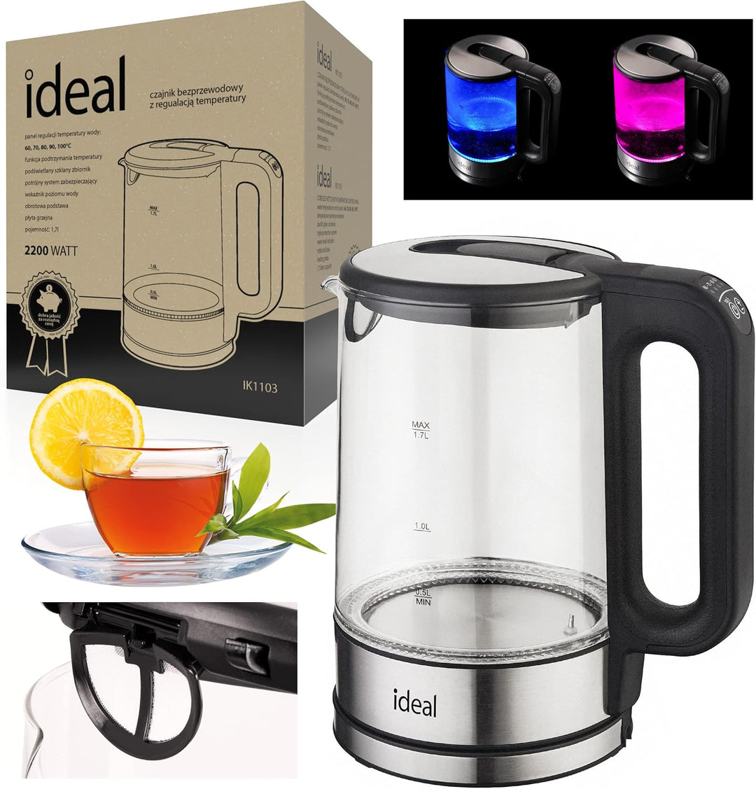 eldom IK1103 Glas Wasserkocher mit Temperatureinstellung (40°C-100°C), 1,7 Liter | Warmhaltefunktion