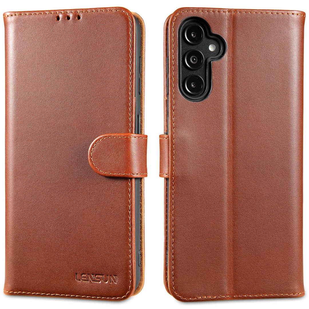 LENSUN Echtleder Hülle für Samsung Galaxy A14, Handyhülle [Echtes Leder][Kartenfach][RFID Schutz][Kl