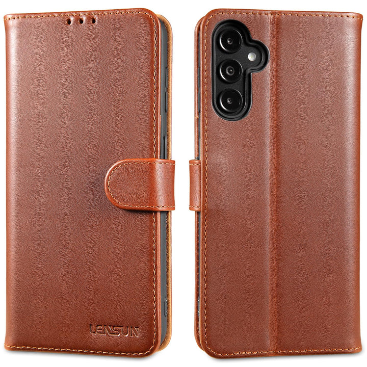 LENSUN Echtleder Hülle für Samsung Galaxy A14, Handyhülle [Echtes Leder][Kartenfach][RFID Schutz][Kl