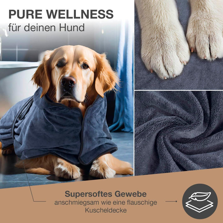FLUFFINO Hundebademantel Dunkelblau Gr. M | Soft, saugstark, waschbar, schnell trocknend | Tierhandt