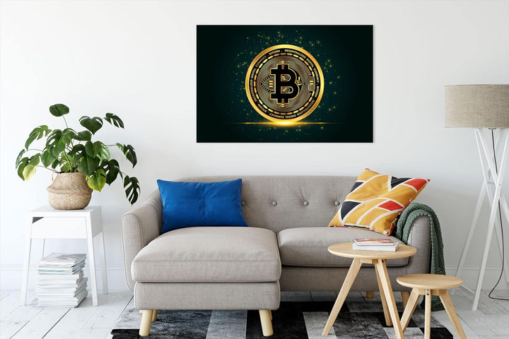 Pixxprint funkelnder Bitcoin BTC als Leinwandbild | Grösse: 100x70 cm | Wandbild | Kunstdruck | fert