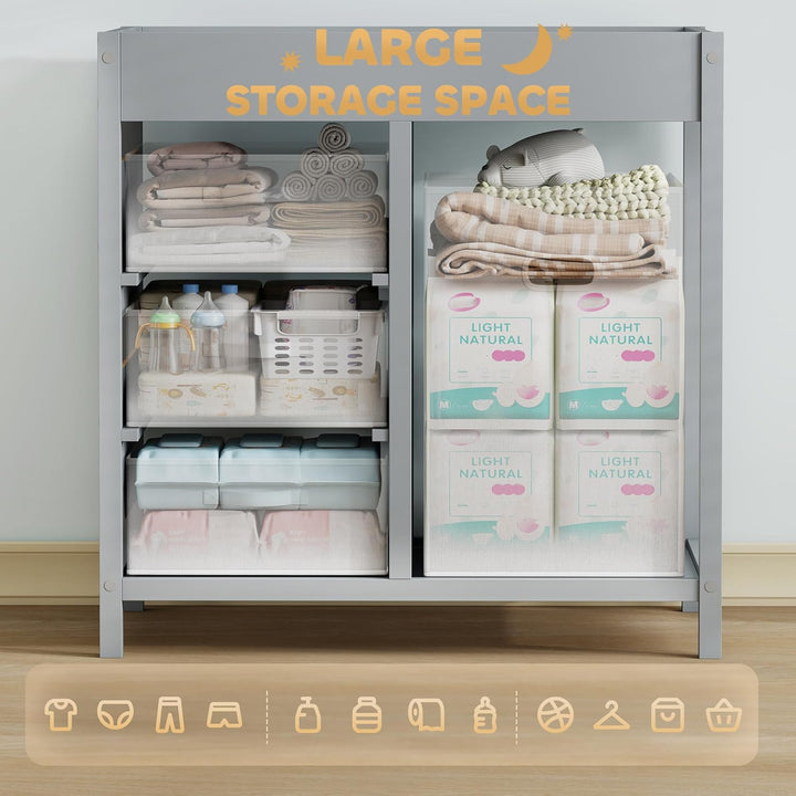 AIYAPLAY Wickeltisch mit 4 Schubladen, Wickelkommode für 0-12 Monate (max. 11kg), mit Matte, Säuglin