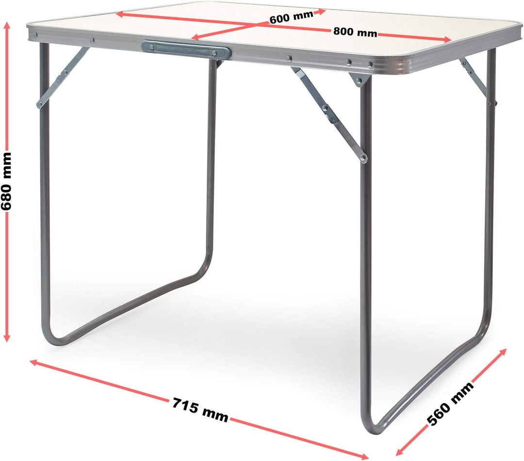 Wiltec Campingtisch klappbar 80x60cm mit weisser Tischplatte aus MDF und Aluminium Rahmen Klapptisch