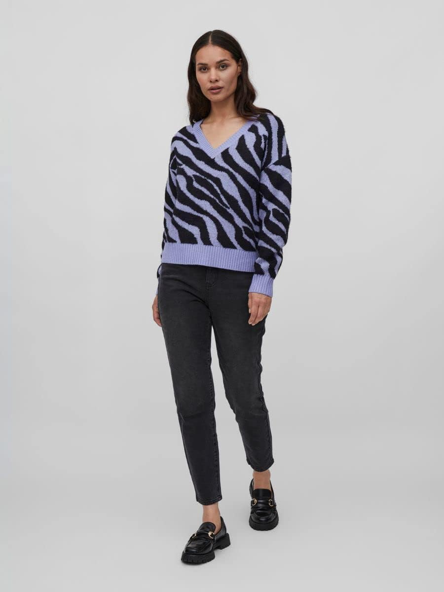 Vila Damen Viril Feami Mix V-Neck L/S Knit Top-noos Pullover XS Pale Iris/Pattern:with Black, XS Pal