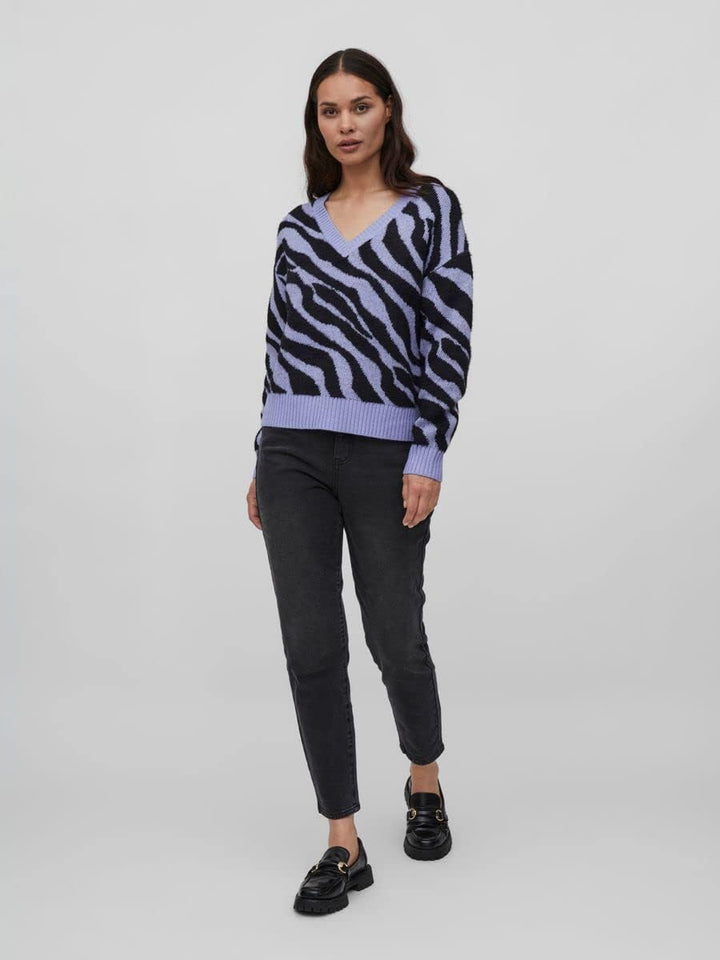 Vila Damen Viril Feami Mix V-Neck L/S Knit Top-noos Pullover XS Pale Iris/Pattern:with Black, XS Pal