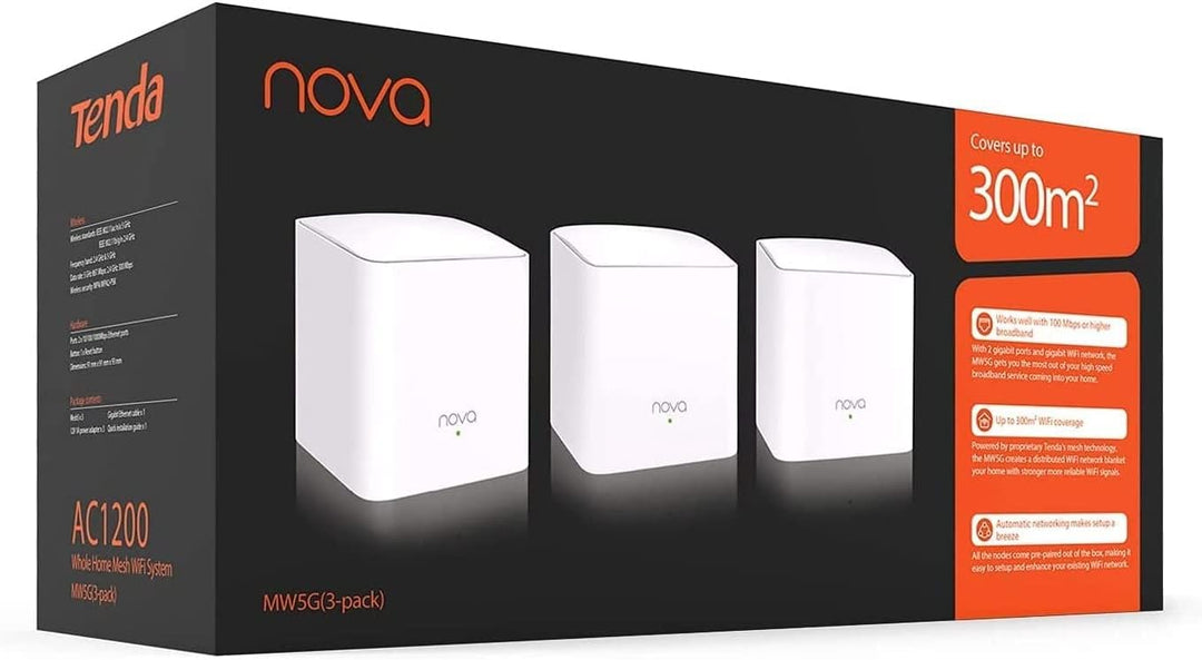Tenda Nova MW5G (3er Pack) echtes Dual-Band Mesh WLAN (bis zu 300m², 6X Gigabit Ports, AC1200, Gigab