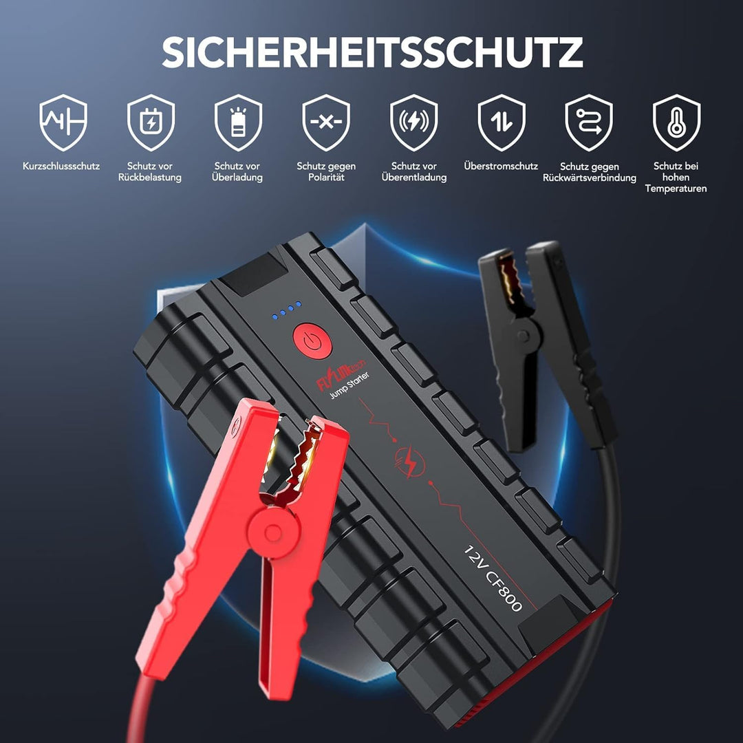 FLYLINKTECH Tragbare Auto Starthilfe Powerbank 5000A - Für bis zu 10L Benzin und 9L Dieselmotor - 12