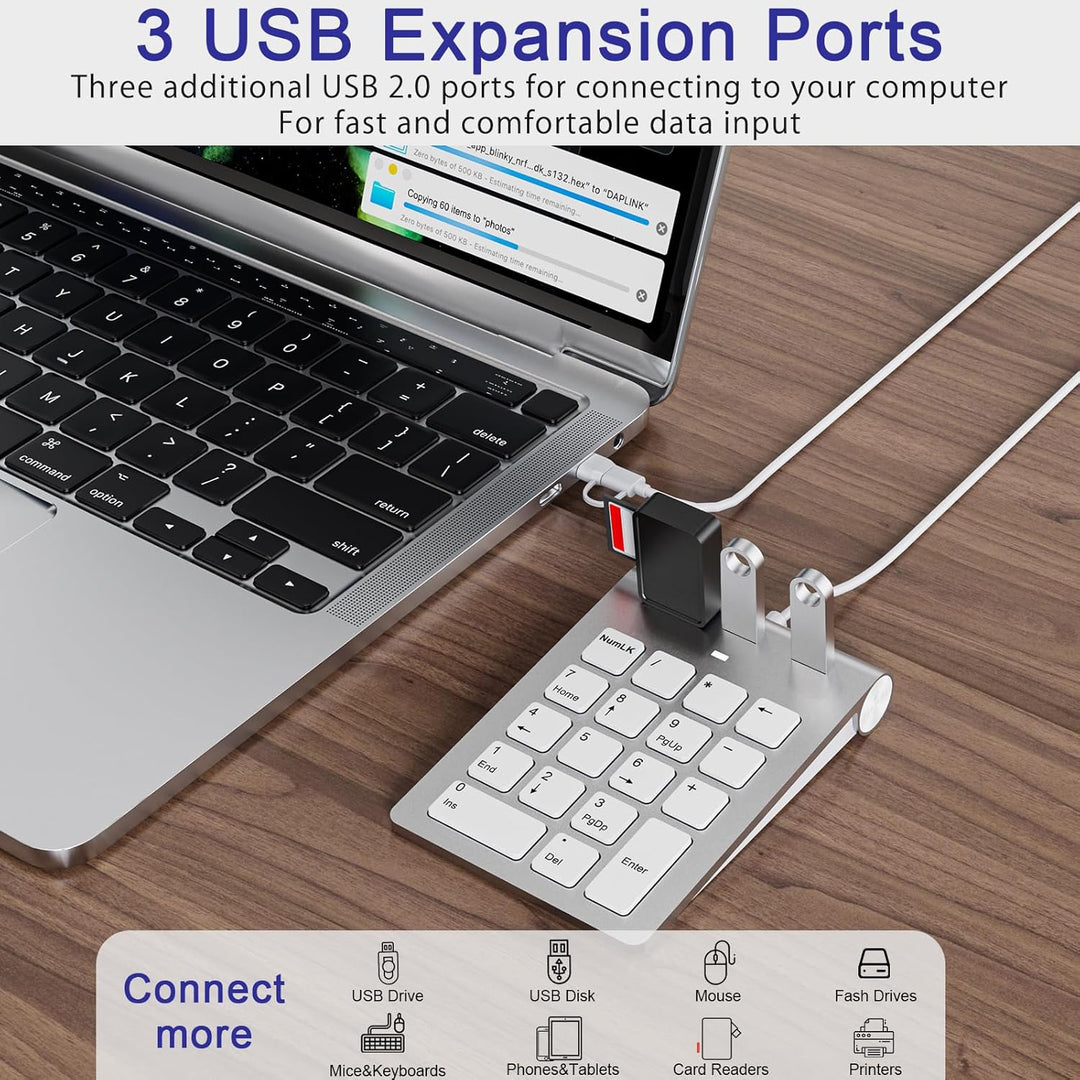 USB C/USB A Numeric Keypad Wired, Ziffernblock Ergonomischer Mini Nummernblock mit 3 USB 2.0 Ports,