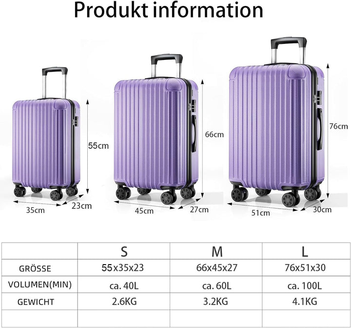 Koffer Set 3-teilig, Hartschalen Hartschalen Reisekoffer, Koffer & Trolleys mit 4 Rollen & Zahlensch