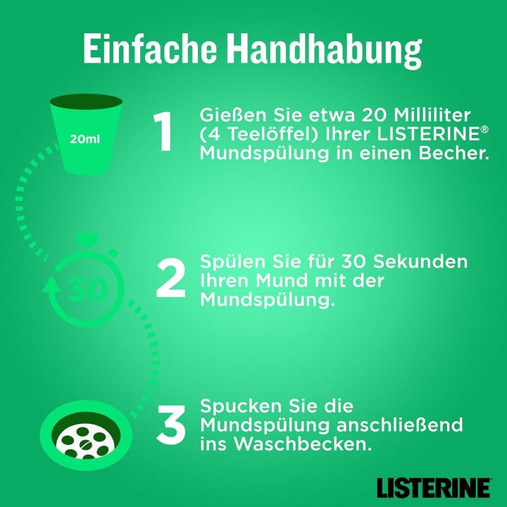 LISTERINE Fresh Mint (4 x 750 ml), antibakterielle Mundspülung mit ätherischen Ölen für einen frisch