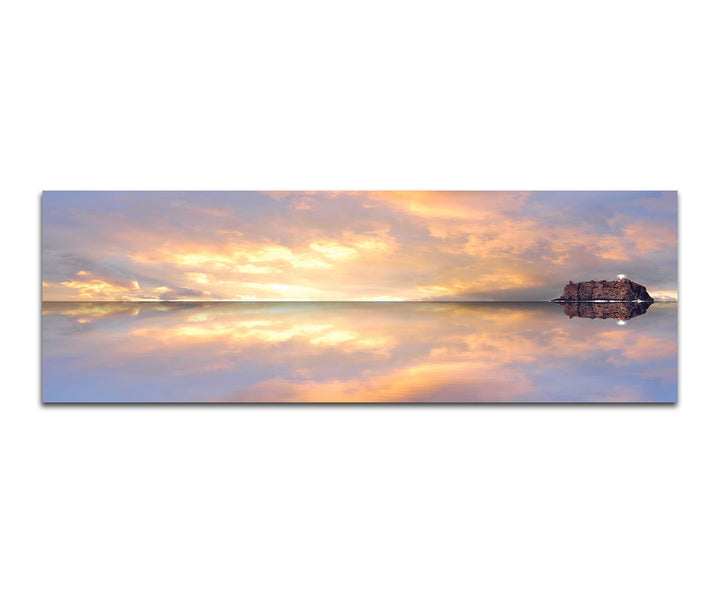 Paul Sinus Art Panoramabild auf Leinwand und Keilrahmen 150x50cm Meer Horizont Wolkenhimmel Spiegelu