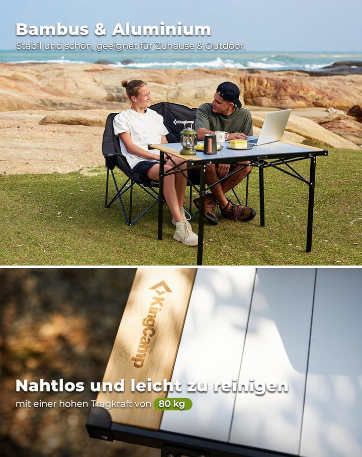 KingCamp Campingtisch klappbar Klapptisch mit Aluminiumrahmen Aufrollbare Tischplatte für 4-8 Person
