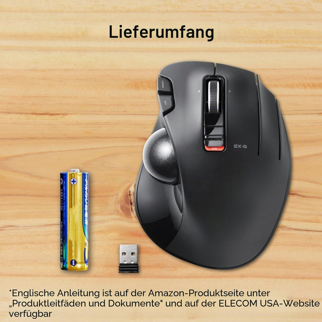 ELECOM M-XT3DRBK Wireless Trackball Mouse, 6-Button with Smooth Tracking Function, Video Gaming Sens