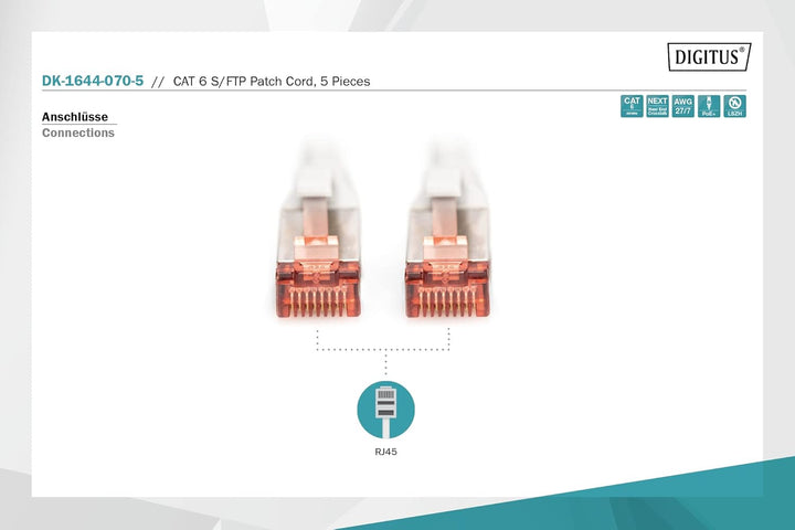 DIGITUS LAN Kabel Cat 6 - 7m - 5 Stück - RJ45 Netzwerkkabel - S/FTP Geschirmt - Kompatibel zu Cat 6A