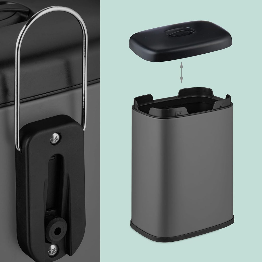 Relaxdays Mülleimer Wandmontage, 5 Liter, Einhängen oder Kleben, Inneneimer, Küchenabfalleimer, Badm