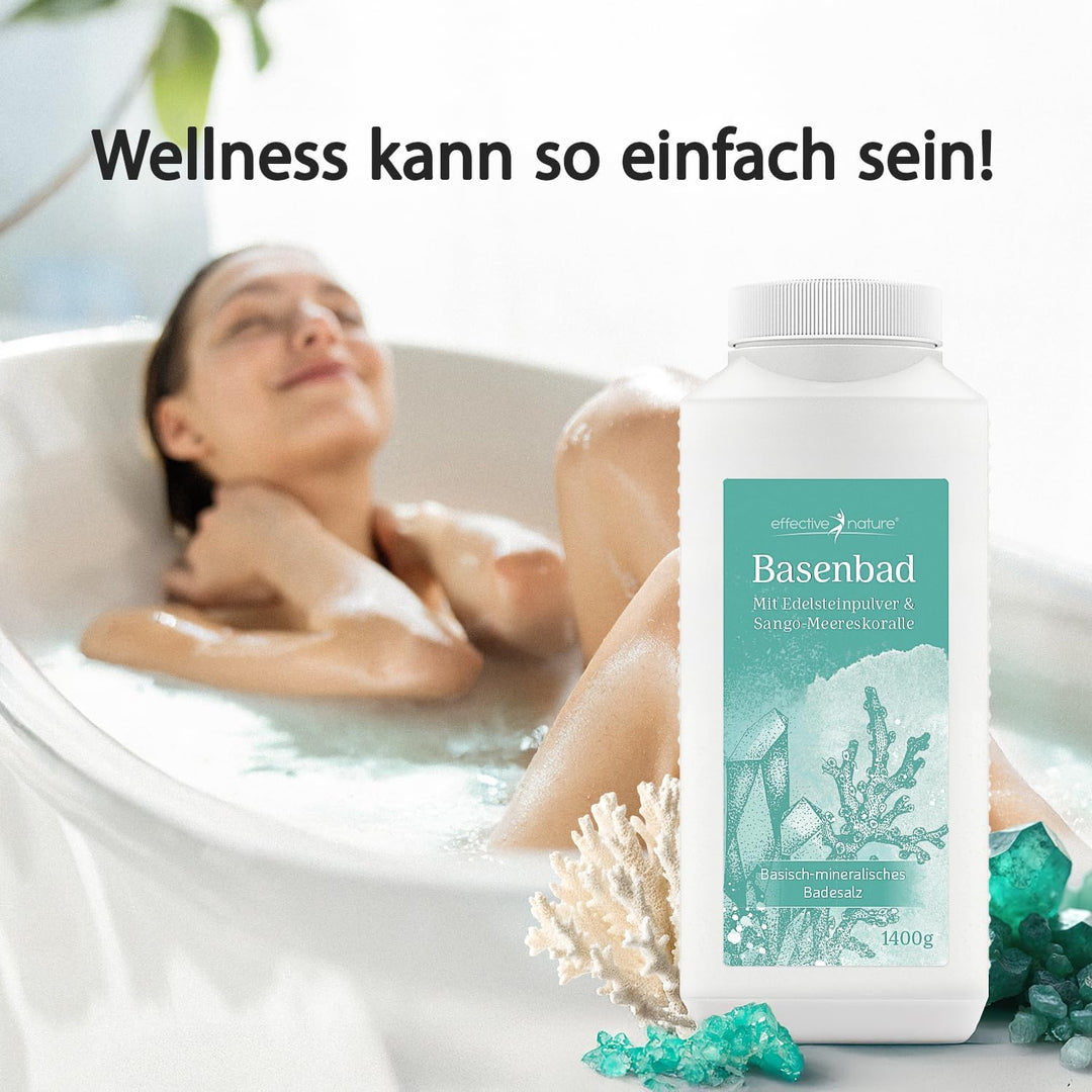 effective nature Basenbad - basisches Badesalz mit Sango-Meereskoralle & Edelsteinpulver - ergiebige