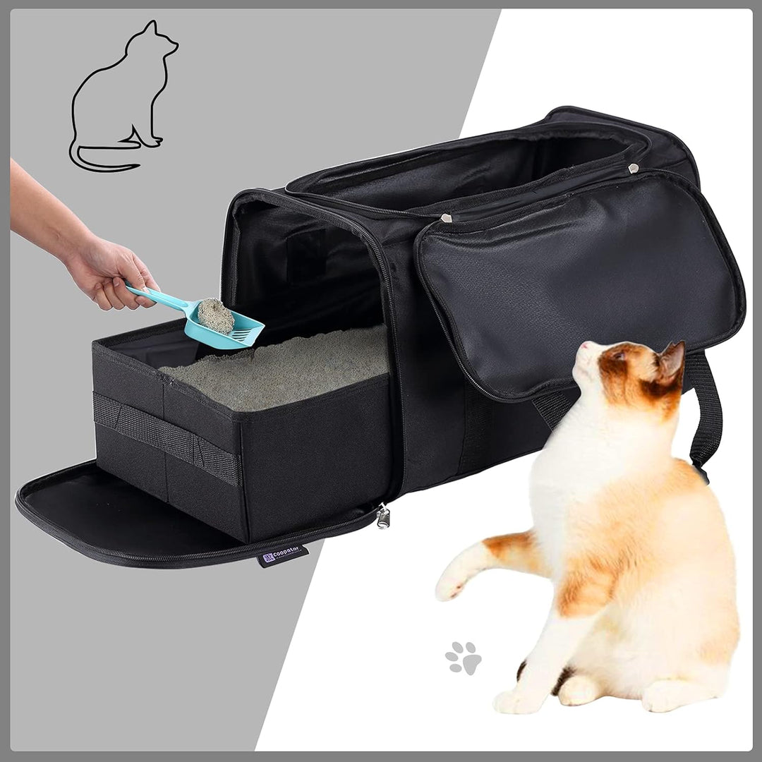 Tragbare Katzentoilette, schwarz, 2-in-1 Reise-Katzentoilette, Katzentoilette für Reisen, Faltbare K