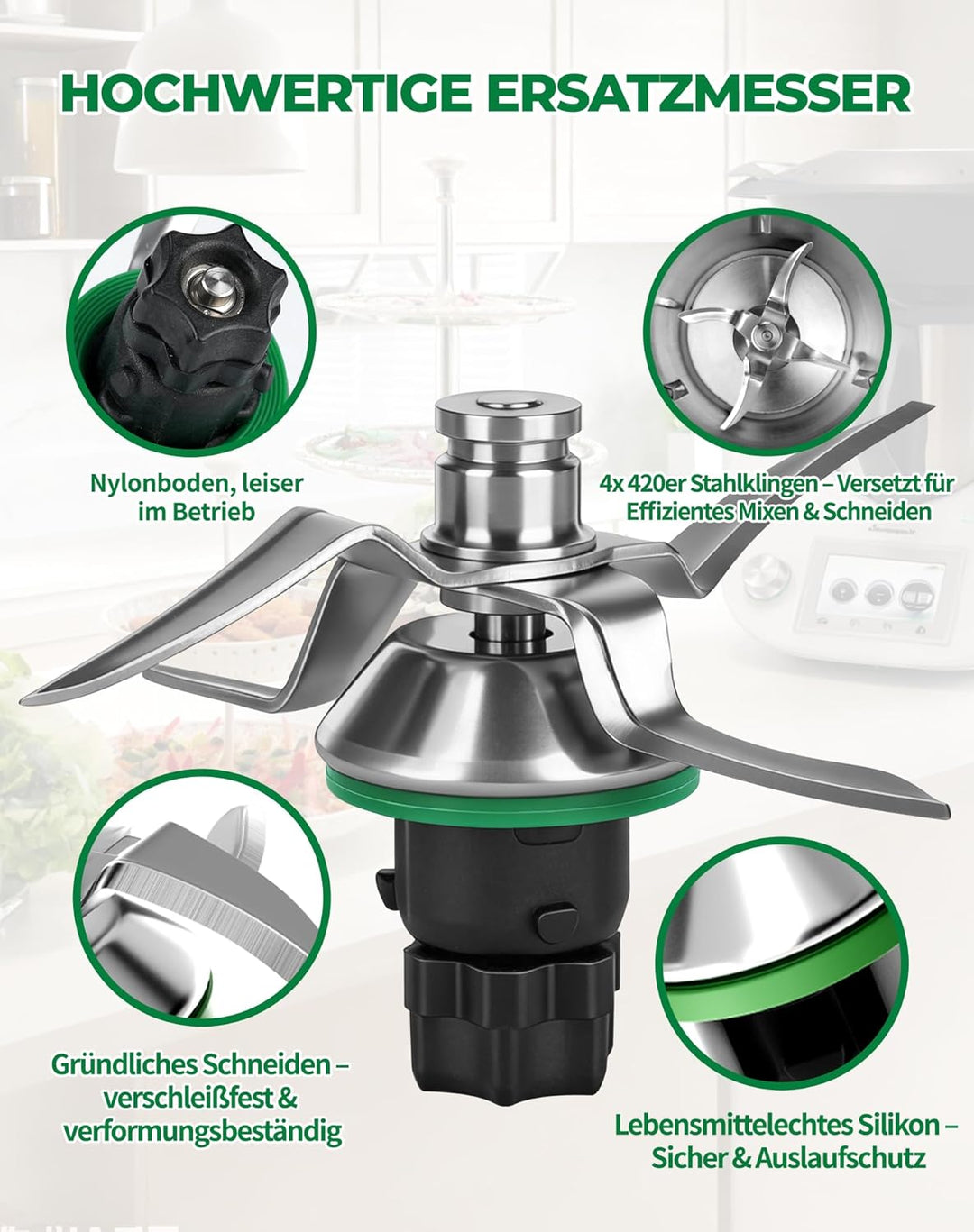 Messer für Vorwerk Thermomix TM5, TM6 und TM7 – Edelstahl Mixmesser & Teigmesser mit Dichtring, pass