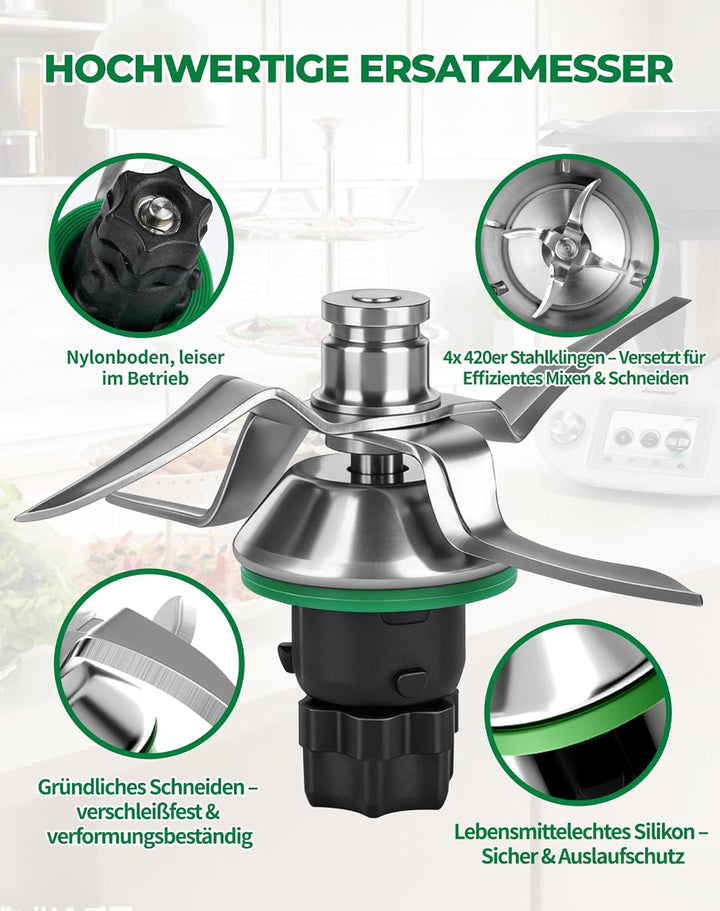 Messer für Vorwerk Thermomix TM5, TM6 und TM7 – Edelstahl Mixmesser & Teigmesser mit Dichtring, pass