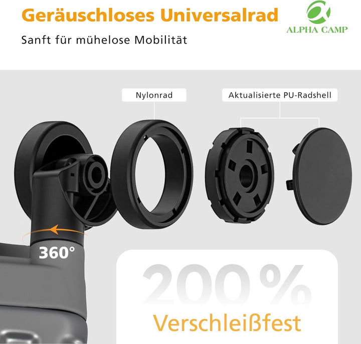 ALPHA CAMP Koffer L Aluminium Rahmen & Polycarbonat Hartschale mit TSA Schloss 360°Doppelrollen Reis