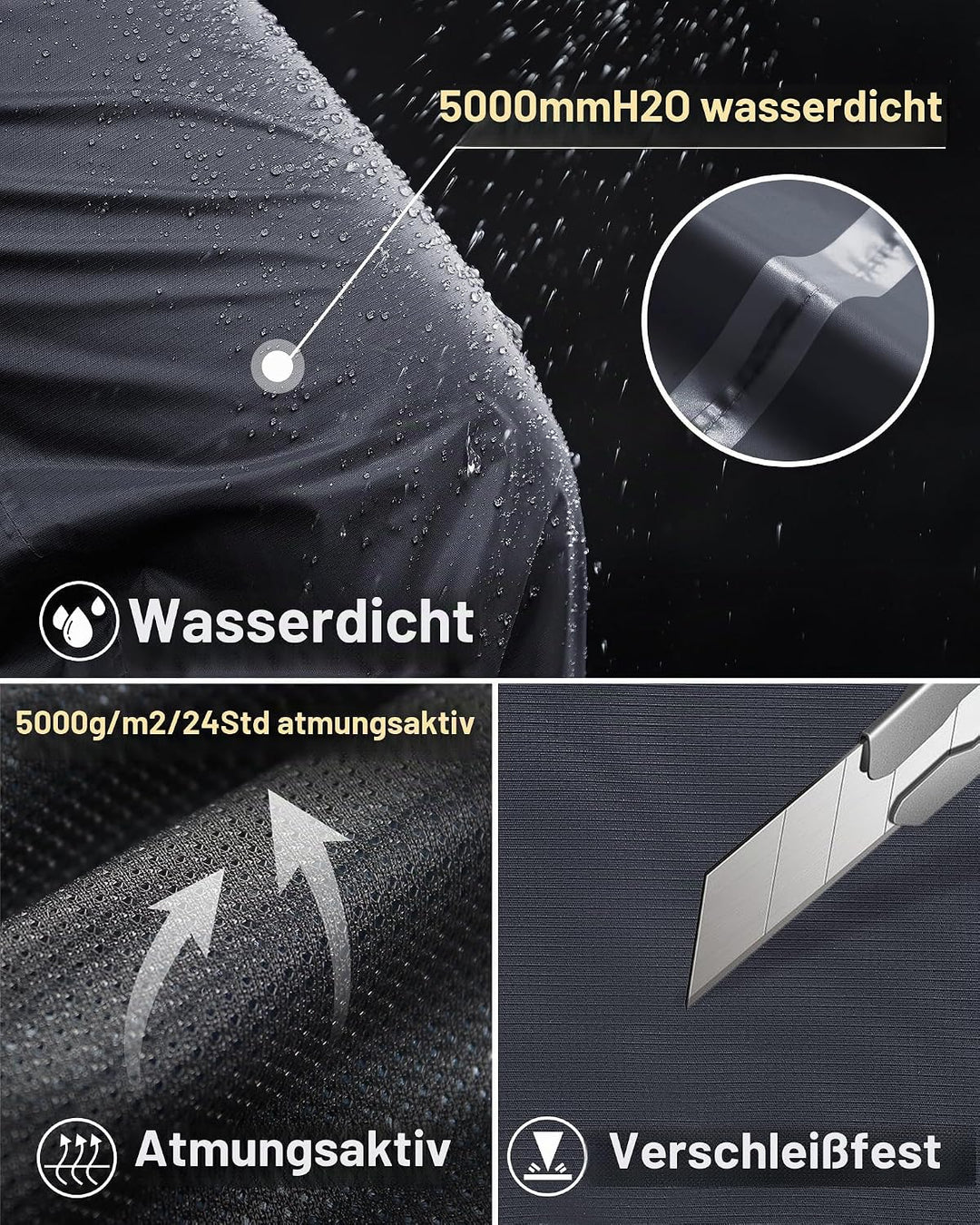 33,000ft Regenhose Herren Wasserdicht Full Zip Wanderhose, Atmungsaktiv 2-Lagen Überziehhose Fahrrad