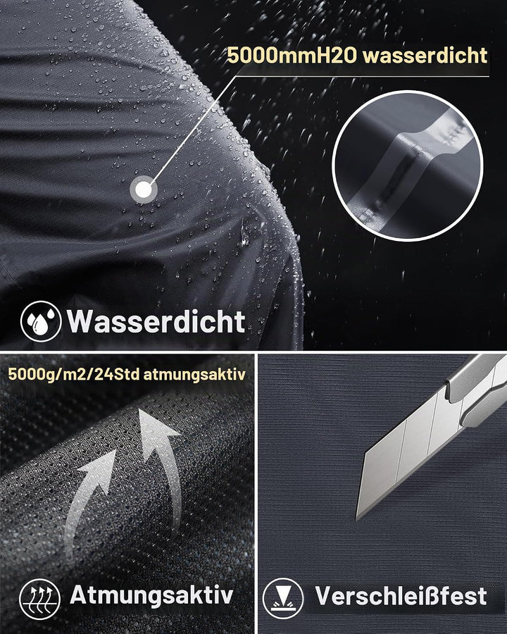 33,000ft Regenhose Herren Wasserdicht Full Zip Wanderhose, Atmungsaktiv 2-Lagen Überziehhose Fahrrad