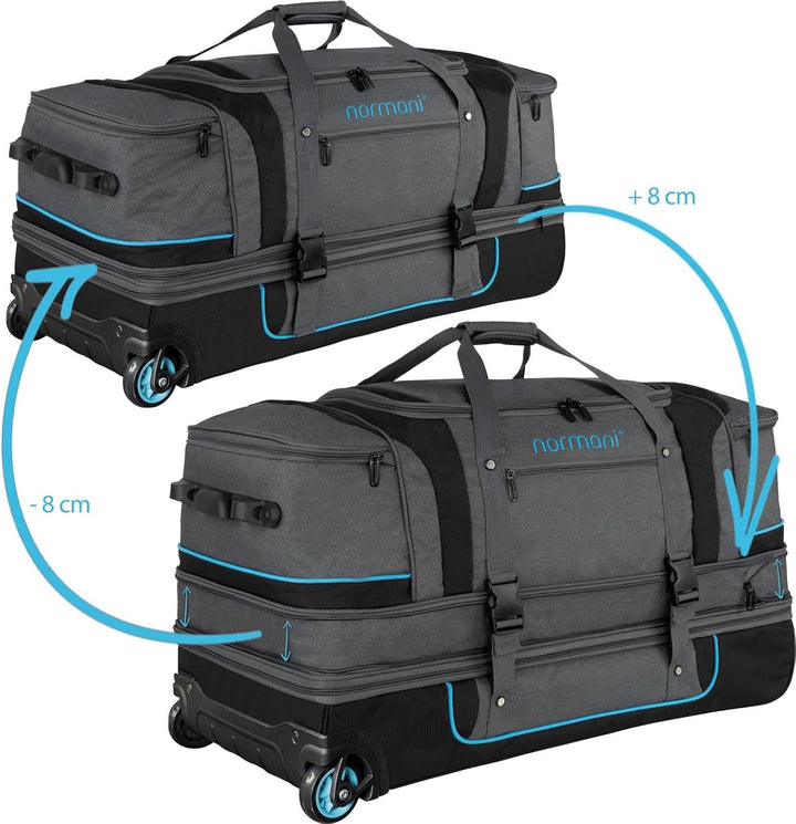 normani Reisetasche 2-Rad Trolley Weichgepäck Reisetasche mit Rollen und 6 Fächern - erweiterbarer R