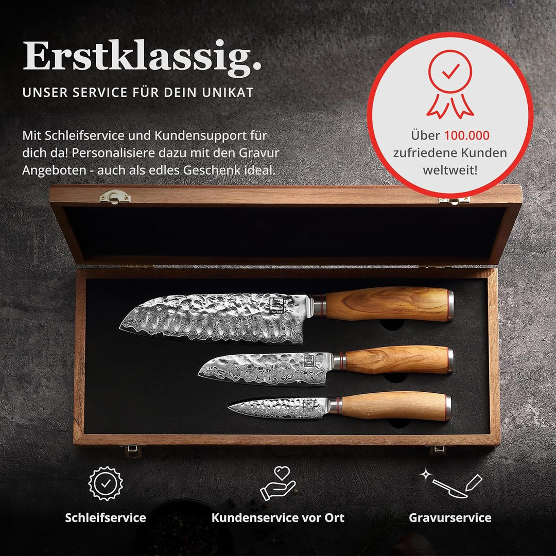 zayiko Minami Premium 3er Damastmesser-Set mit Klingen von 9-17 cm gefertigt aus 67 Lagen echtem Dam