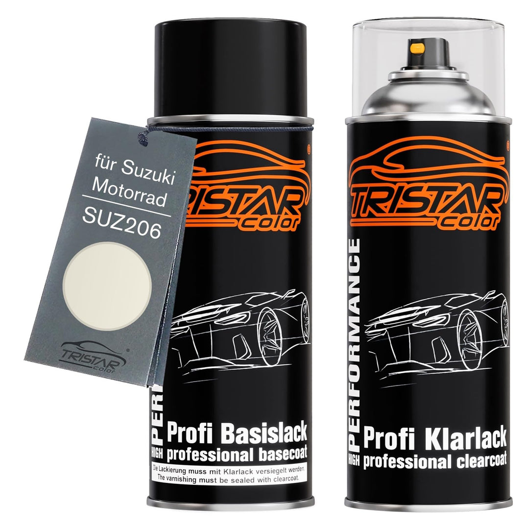 TRISTARcolor Motorradlack Spraydosen Set für Suzuki Motorrad SUZ206 White 2C Basislack Klarlack Sprü