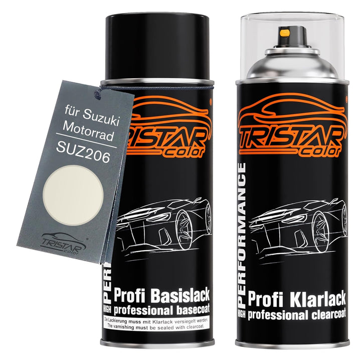 TRISTARcolor Motorradlack Spraydosen Set für Suzuki Motorrad SUZ206 White 2C Basislack Klarlack Sprü