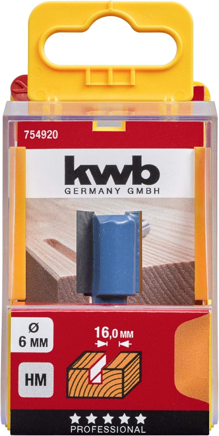 kwb HSS Nutfräser Ø 16 mm, hartmetallbestückt mit präzisem Spannschaft und optimierter Schneidengeom