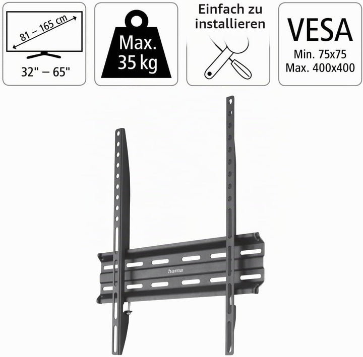 Hama TV Wandhalterung (TV Wandhalterung 65 Zoll, VESA 75x75 bis VESA 200x200, bis 35 kg, Wandabstand