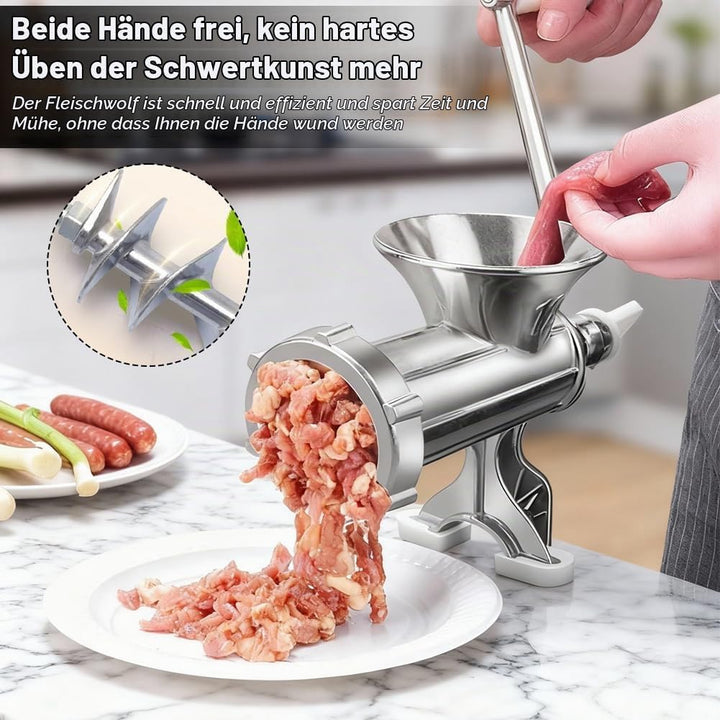 CEWROM Manuell Fleischwolf Edelstahl mit Wurstfüller und Tischklemme für Schweinefleisch, Wurstfülle