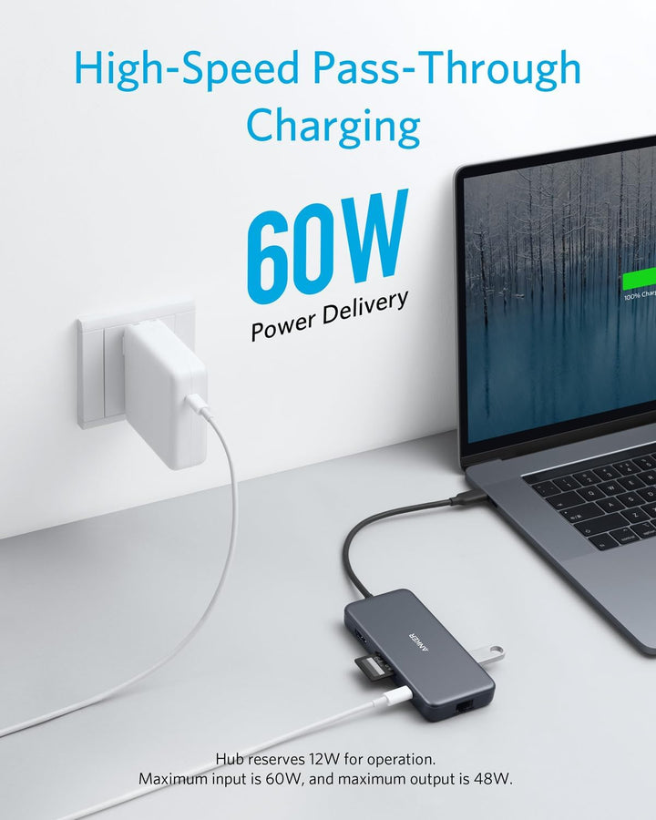 Anker USB C Hub, 7 in 1 PowerExpand+ Adapter mit 4K HDMI, 60W Power Delivery, 1GBPS Ethernet, 2 USB