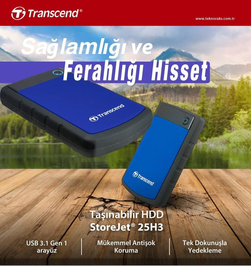 Transcend TS4TSJ25H3B 4TB portable Festplatte (HDD) in grau/blau mit Backup-Funktion (Datensicherung