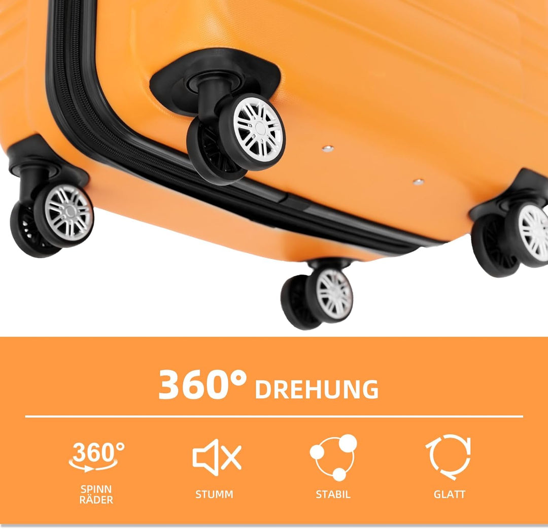 BEIBYE 2088 Zwillingsrollen Reisekoffer Koffer Trolleys Hartschale M-L-XL-Set (Orangen, M) Orangen M