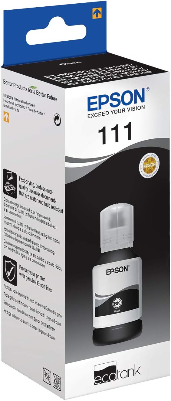 Epson EcoTank 111 Original Tintenflasche, Schwarz, Pigmenttinte (Packung mit 2) schwarz Flasche (Pac
