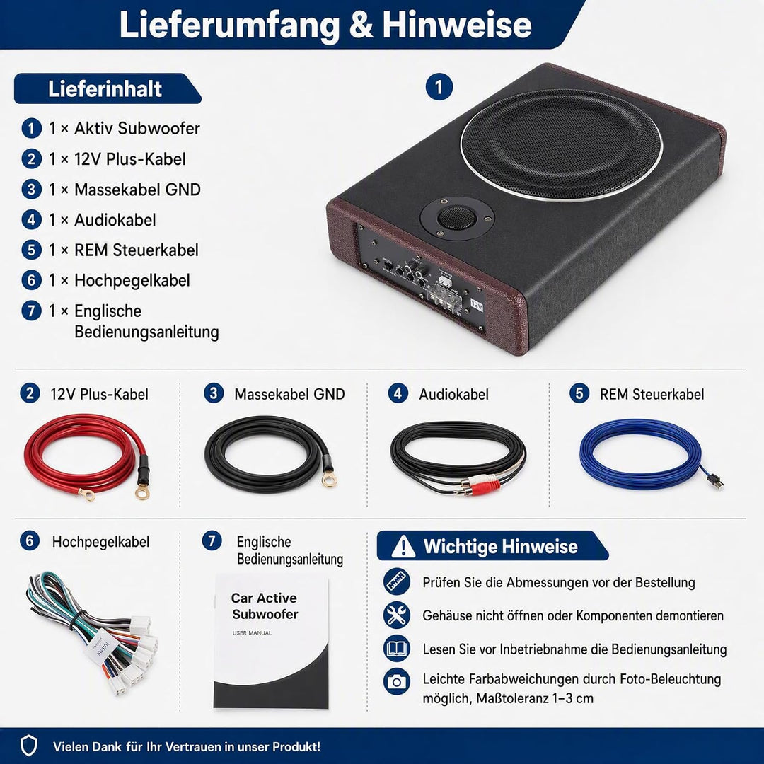 Subwoofer Flach Car Aktiv Bass Lautsprecher, Auto Ultra-Kompaktes aktives Set Unter Sitz Aktiv, mit