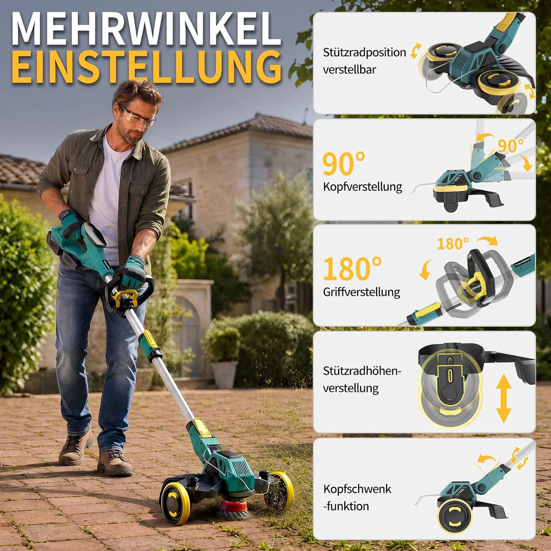 Rasentrimmer mit Akku, 21V Akku Rasentrimmer für Makita Akku, Rasentrimmer mit Unkrautbürste, 2 * 4.