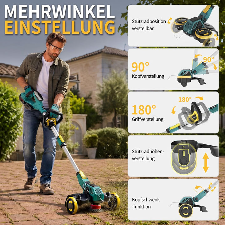 Rasentrimmer mit Akku, 21V Akku Rasentrimmer für Makita Akku, Rasentrimmer mit Unkrautbürste, 2 * 4.