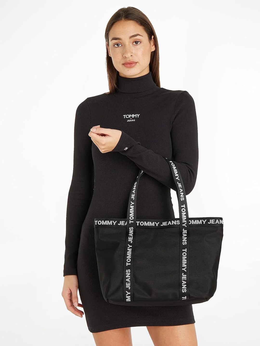 Tommy Jeans Damen Tote Bag Tasche Essentials Mittelgross, Schwarz (Black), Onesize