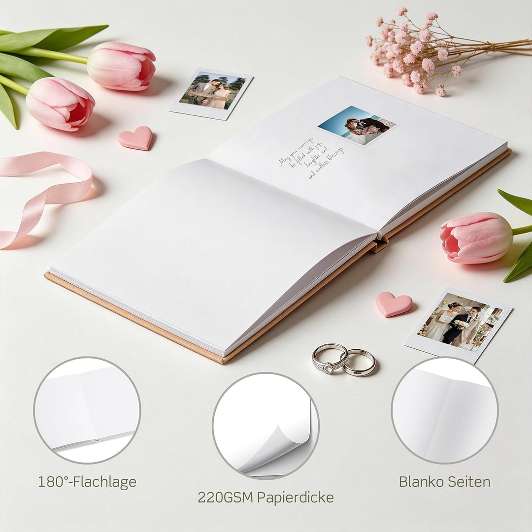 Gästebuch Hochzeit mit 2 Seiten Feststehenden Fotoaufklebern,Hochwertiges Hochzeitsbuch,Hardcover mi