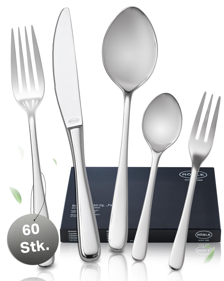 RÖSLE PASSION Besteck-Set 60-teilig, Hochwertiges Essbesteckset für 12 Personen aus Edelstahl 18/10,