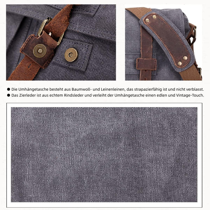 Eysee® Herren Canvas Schultertasche Umhängertasche 33cm (L) X 27cm(H) X 11cm(W) (Grau), Grau