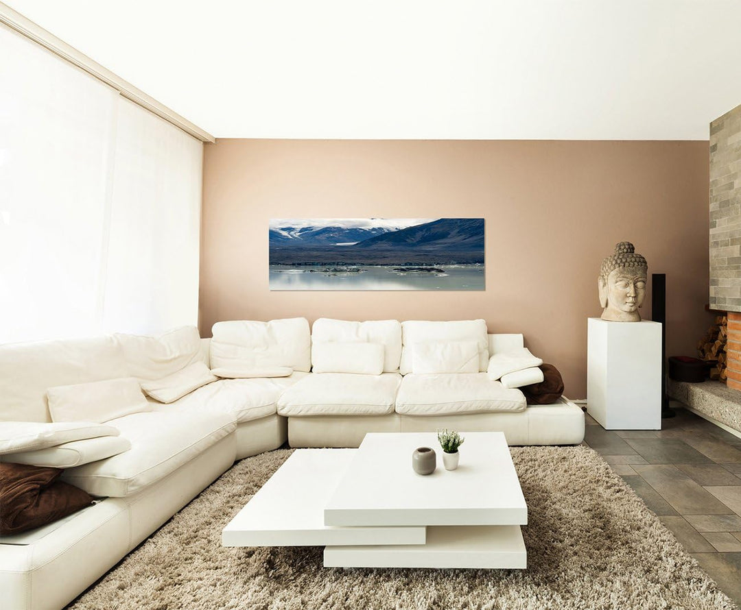 Paul Sinus Art Panoramabild auf Leinwand und Keilrahmen 150x50cm Gebirge Berge See Schnee Wolken