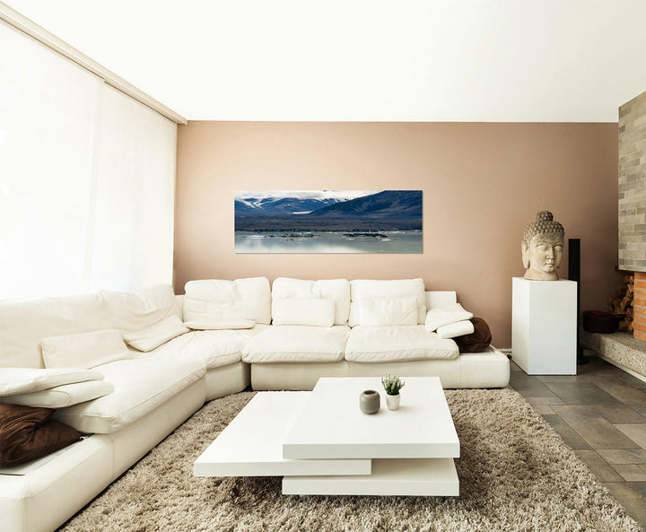 Paul Sinus Art Panoramabild auf Leinwand und Keilrahmen 150x50cm Gebirge Berge See Schnee Wolken