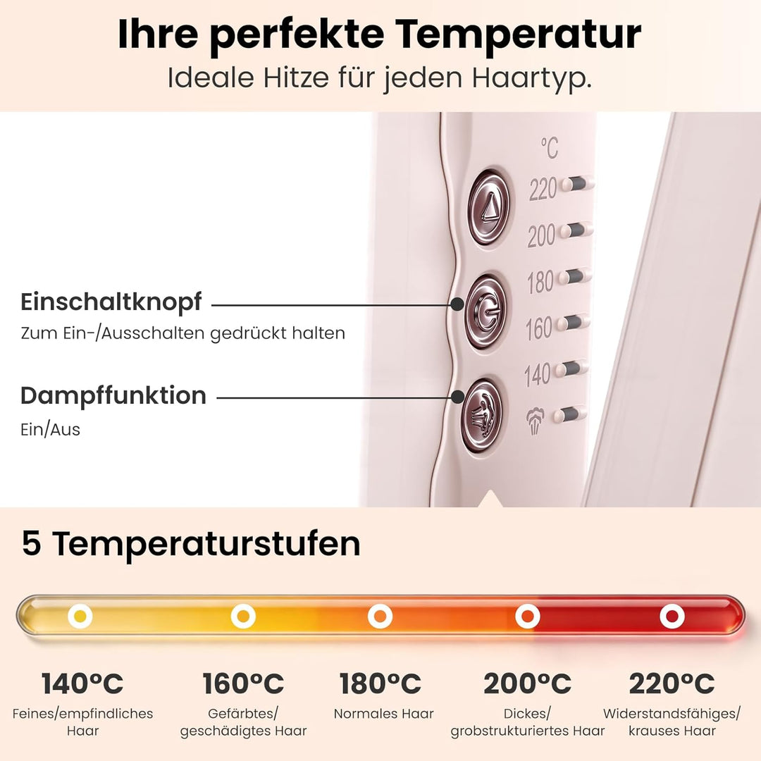 Dampf-Glätteisen mit Infrarot & Keramik - Breite 38mm Platten für langes, dickes Haar - Reduziert Ha