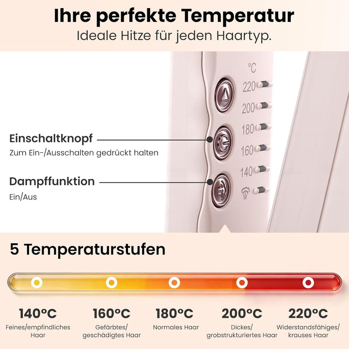 Dampf-Glätteisen mit Infrarot & Keramik - Breite 38mm Platten für langes, dickes Haar - Reduziert Ha