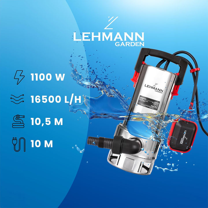 LEHMANN Tauchpumpe mit Integriertem Schwimmer für Schmutz- und Reinwasser, 1100 W, mit bürstenloser