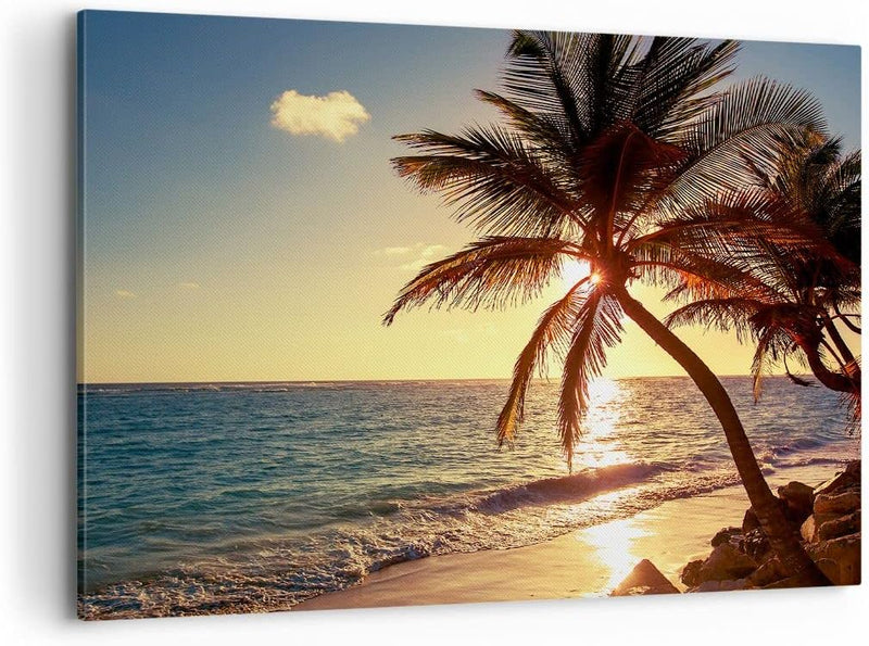 Bilder auf Leinwand 100x70cm Leinwandbild Wolke exotischer Palm- Landschaft Gross Wanddeko Bild Schl